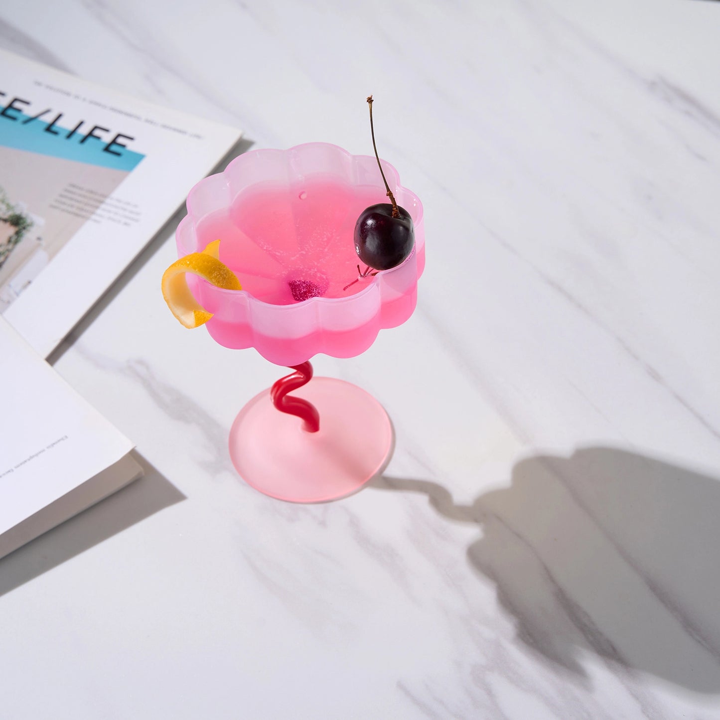 Khen - Pink + Red  Frosted Wiggly Spiral Cocktail Coupe | Single