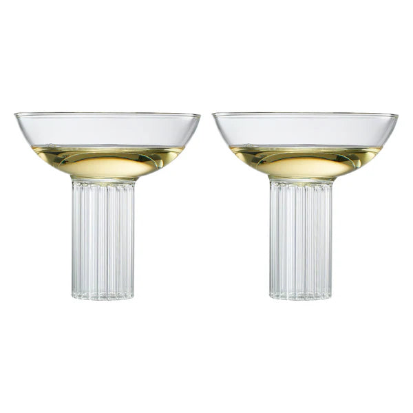 Khen - Ribbed Coupe Glassware - 8 oz Glasses - Set of 2