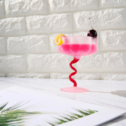 Khen - Pink + Red  Frosted Wiggly Spiral Cocktail Coupe | Single