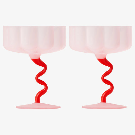 Khen - Pink + Red  Frosted Wiggly Spiral Cocktail Coupe | Double