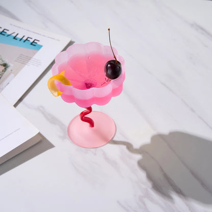 Khen - Pink + Red  Frosted Wiggly Spiral Cocktail Coupe | Double